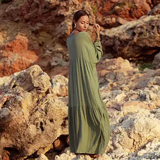 Bohemisk Maxiklänning i Rayon – Grön | One Size