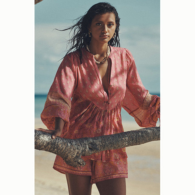 Boho Chic Blus i rosa med Knäppning