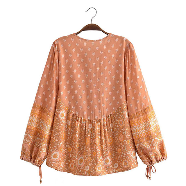 Boho Chic Blus med Knäppning