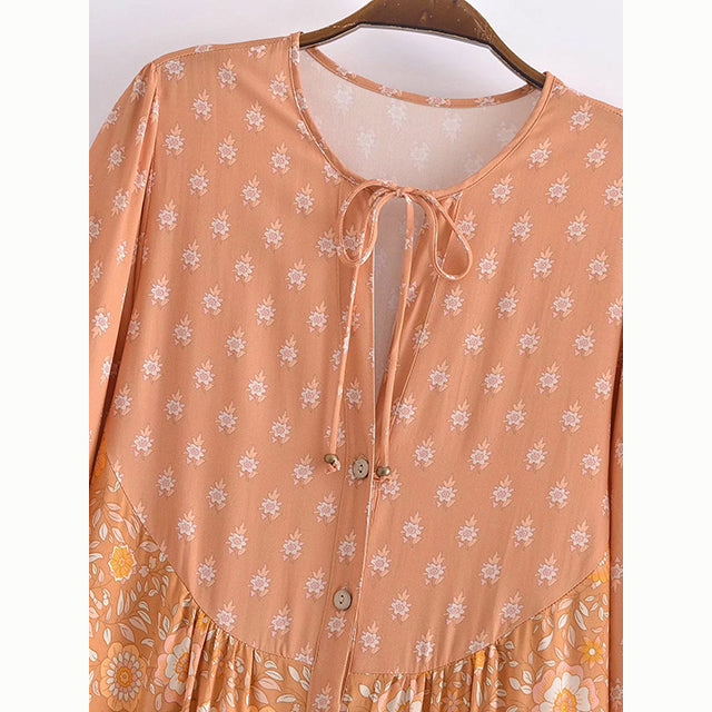 Boho Chic Blus med Knäppning