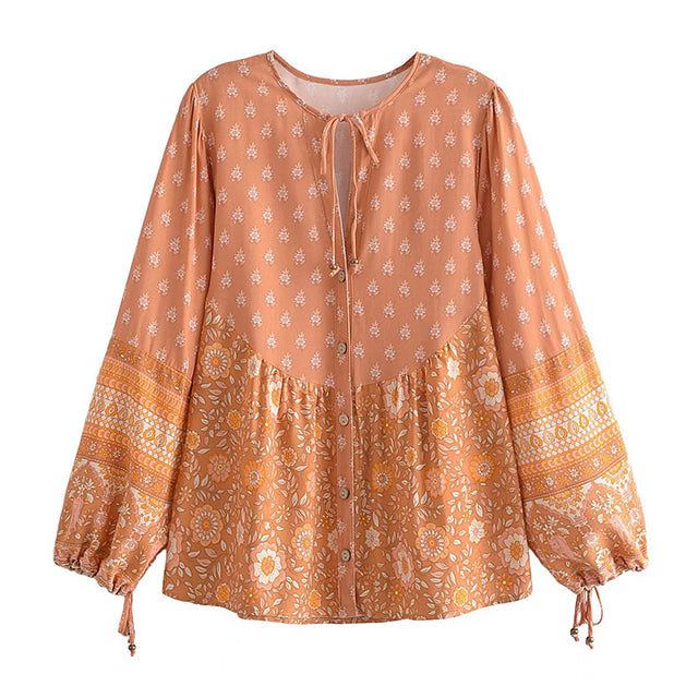 Boho Chic Blus med Knäppning