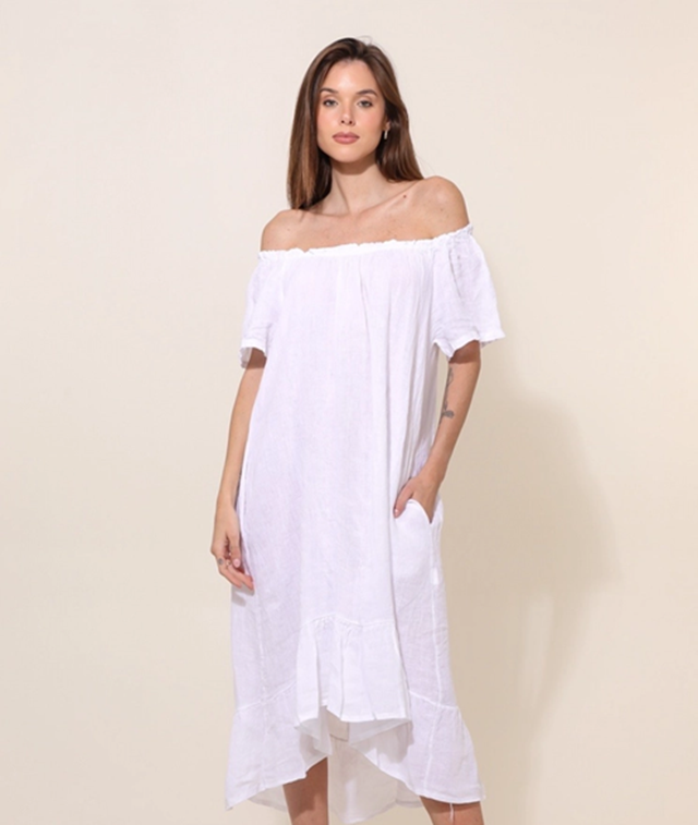 Off-Shoulder Klänning i Linne