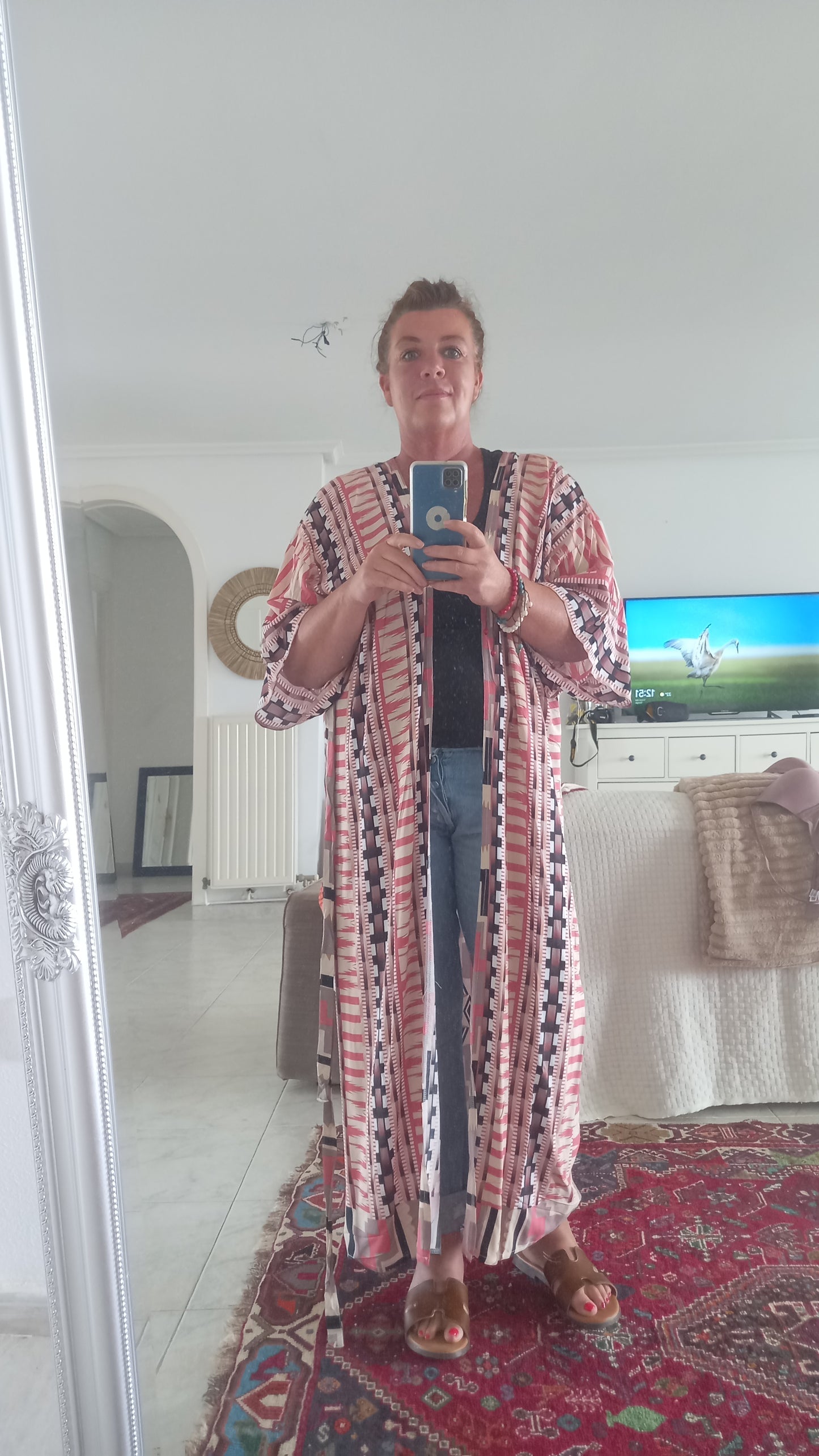 Kimono i bomull – Grafiskt mönster i varma toner