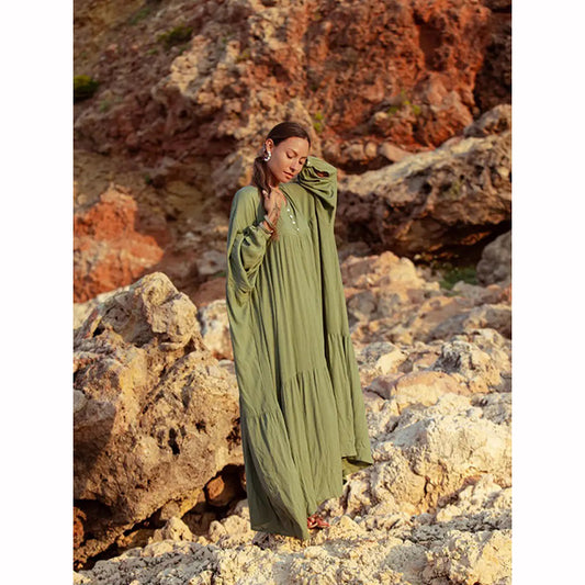 Bohemisk Maxiklänning i Rayon – Grön | One Size