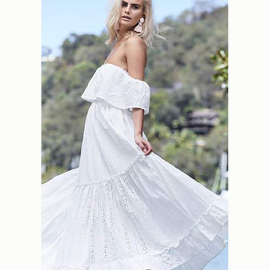Off-shoulder klänning i bomullsanglaise
