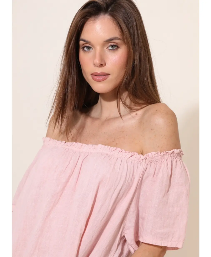 Off-Shoulder Klänning i Linne