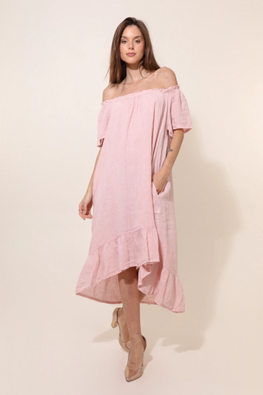 Off-Shoulder Klänning i Linne